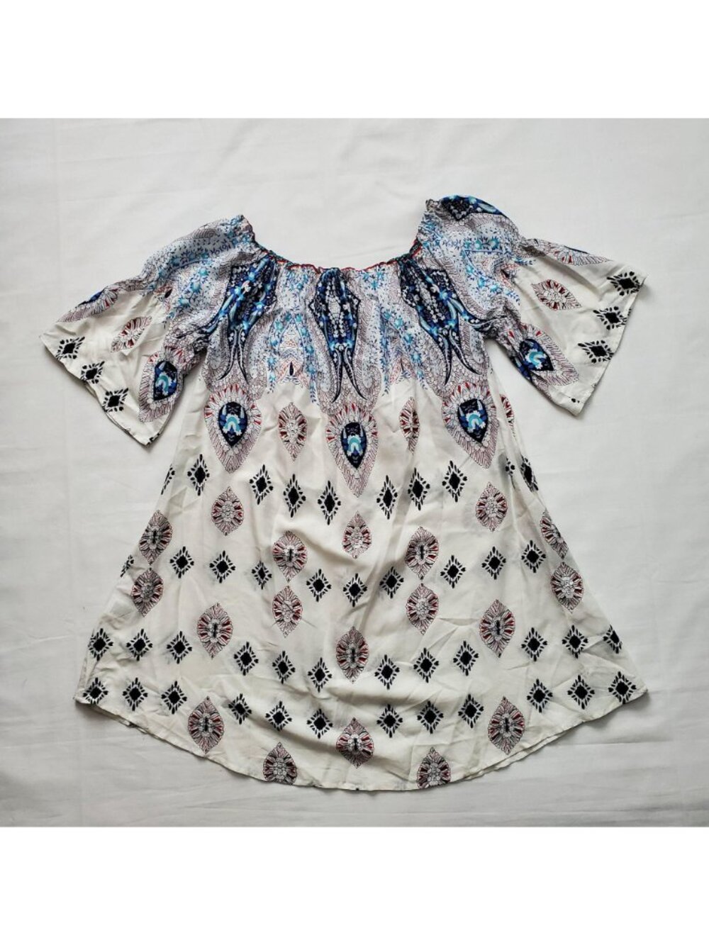 UMGEE Women's Floral Bell Sleeves Off-Shoulder Tunic Mini Dress Size Small‎ - Picture 7 of 14